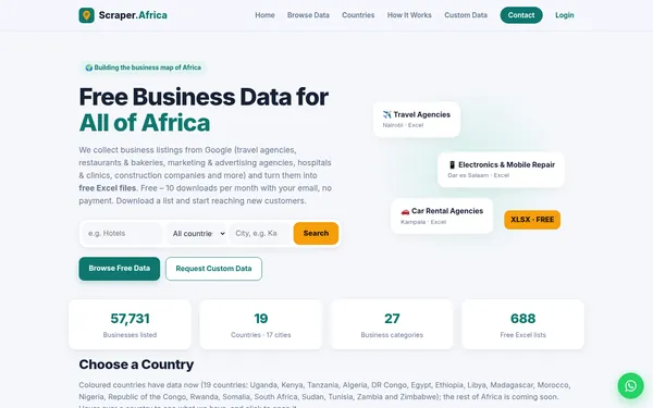 Screenshot of the Scraper.Africa website