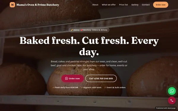 Screenshot of the Mama's Oven & Prime Butchery website