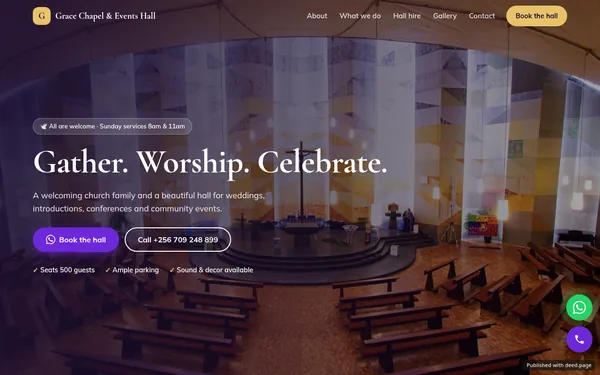 Screenshot of the Grace Chapel & Events Hall website