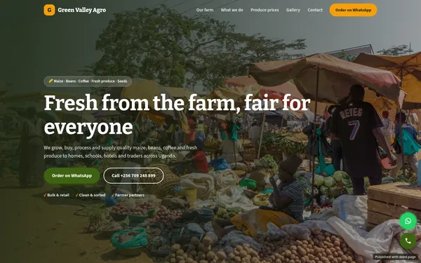 Screenshot of the Green Valley Agro website