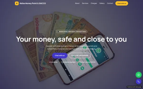 Screenshot of the Akiba Money Point & SACCO website