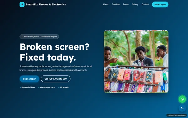 Screenshot of the SmartFix Phones & Electronics website
