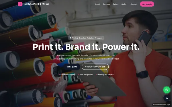 Screenshot of the InkByte Print & IT Hub website