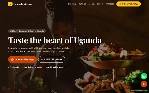 Screenshot of the Kampala Kitchen website