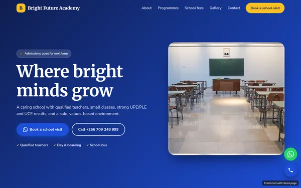 Screenshot of the Bright Future Academy website