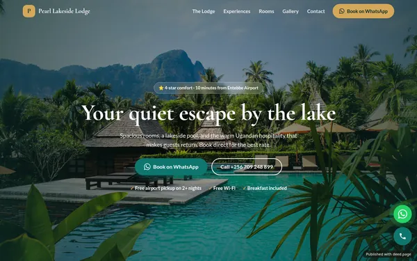 Screenshot of the Pearl Lakeside Lodge website