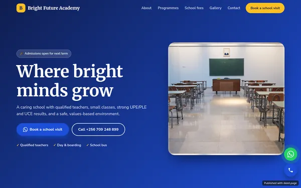 Screenshot of the Bright Future Academy website